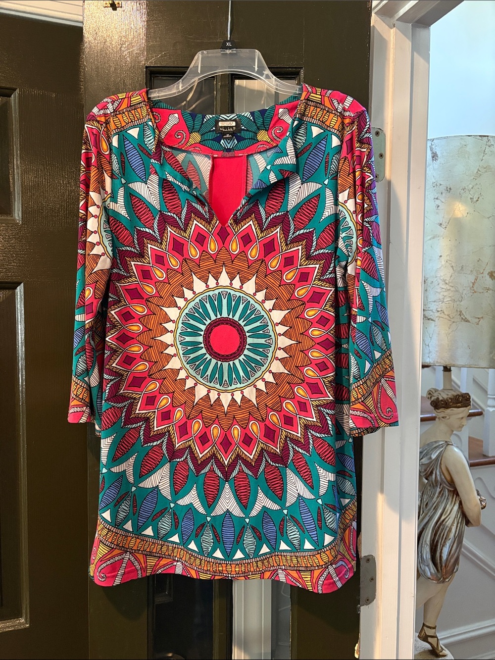 Nicole by Nicole Miller Teal Pink Coral Gold Mandala Tunic Dress